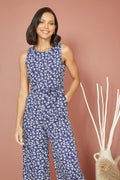 Mela Navy Ditsy Print Culotte Jumpsuit