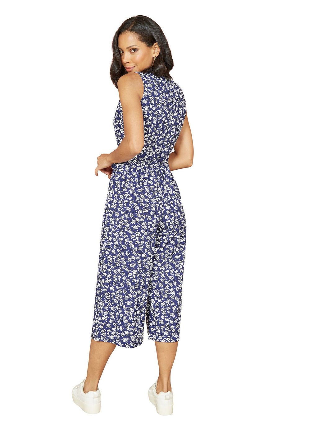 Mela Navy Ditsy Print Culotte Jumpsuit