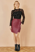 Yumi Burgundy Faux Leather Wrap Mini Skirt