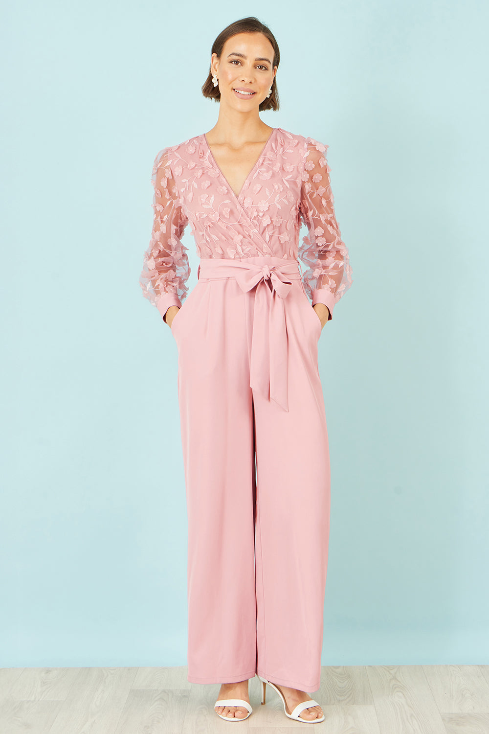 Yumi Pink Flower Applique Jumpsuit