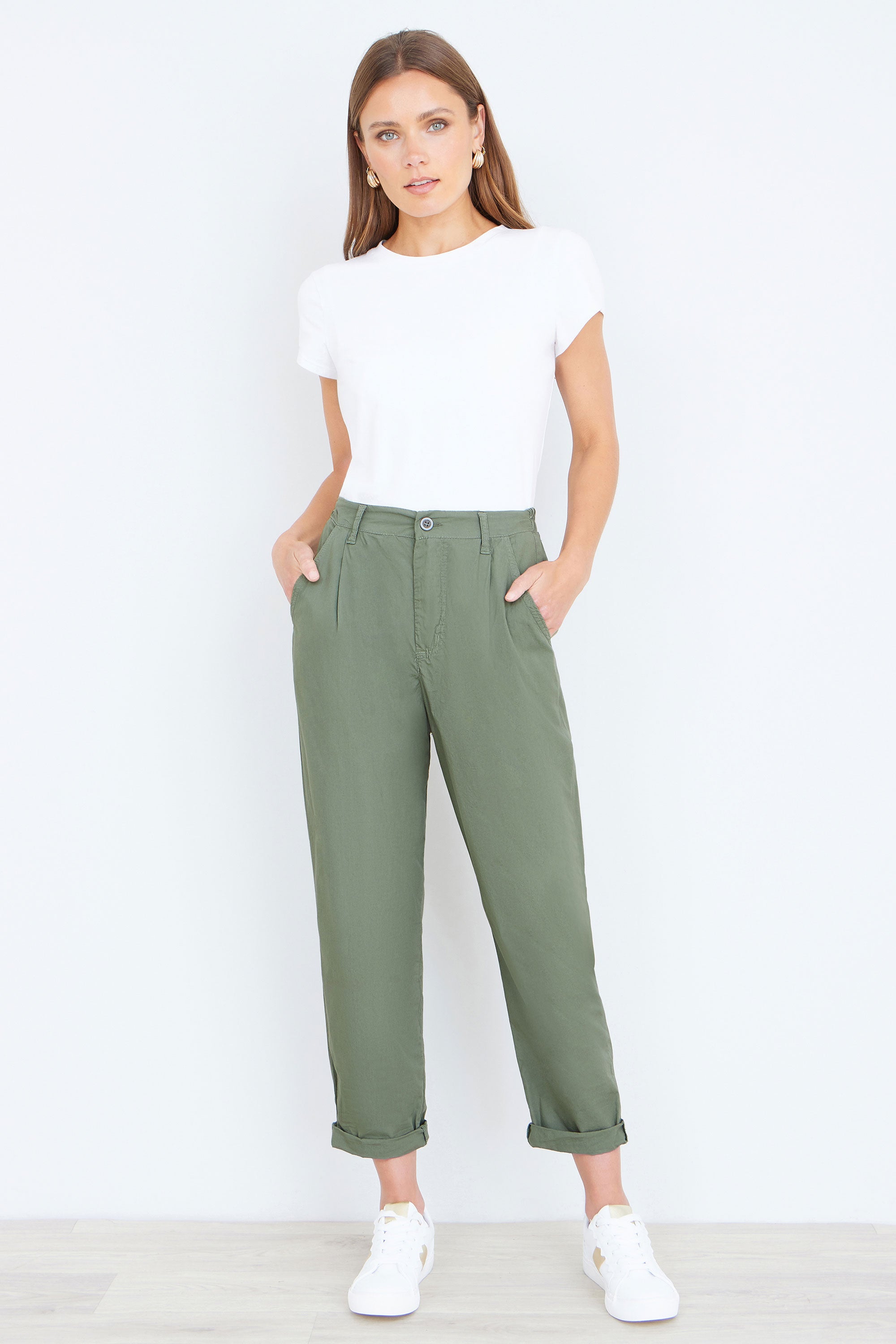 Yumi Khaki Cotton Canvas Chino Trousers